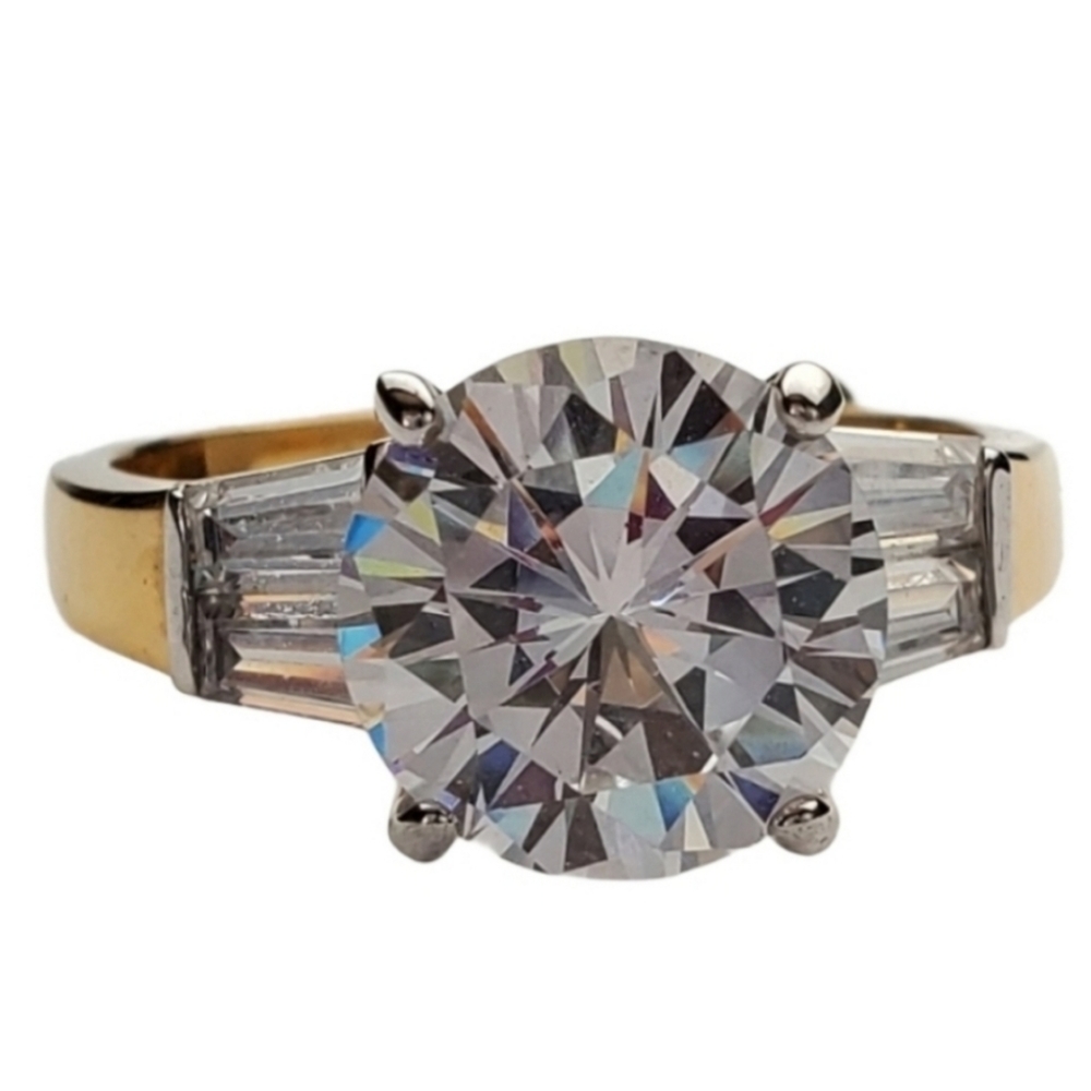 Gold Solitaire Cocktail  Ring  3 CTW Cubic Zirconia  size 11  *